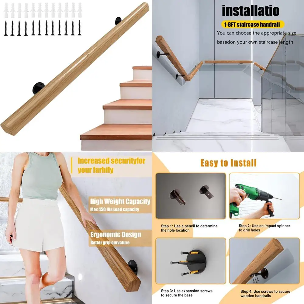

Противоскользящие деревянные перила для безопасности лестниц, длина 3 фута, идеально подходят для пожилых людей и детей, подходят для барьков и петель
