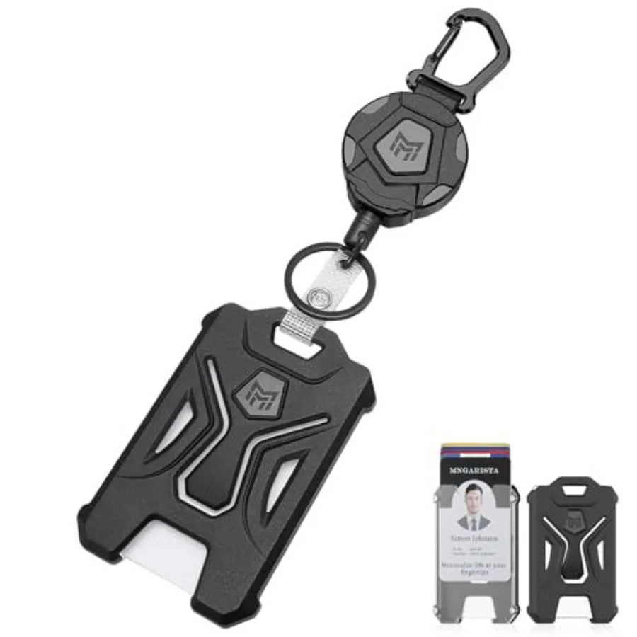 Retractable Badge Holder, Heavy Duty Carabiner Clip Keychain Badge Reel, Tactical ID Card Key Holder with 31.5" Retractable, Bl