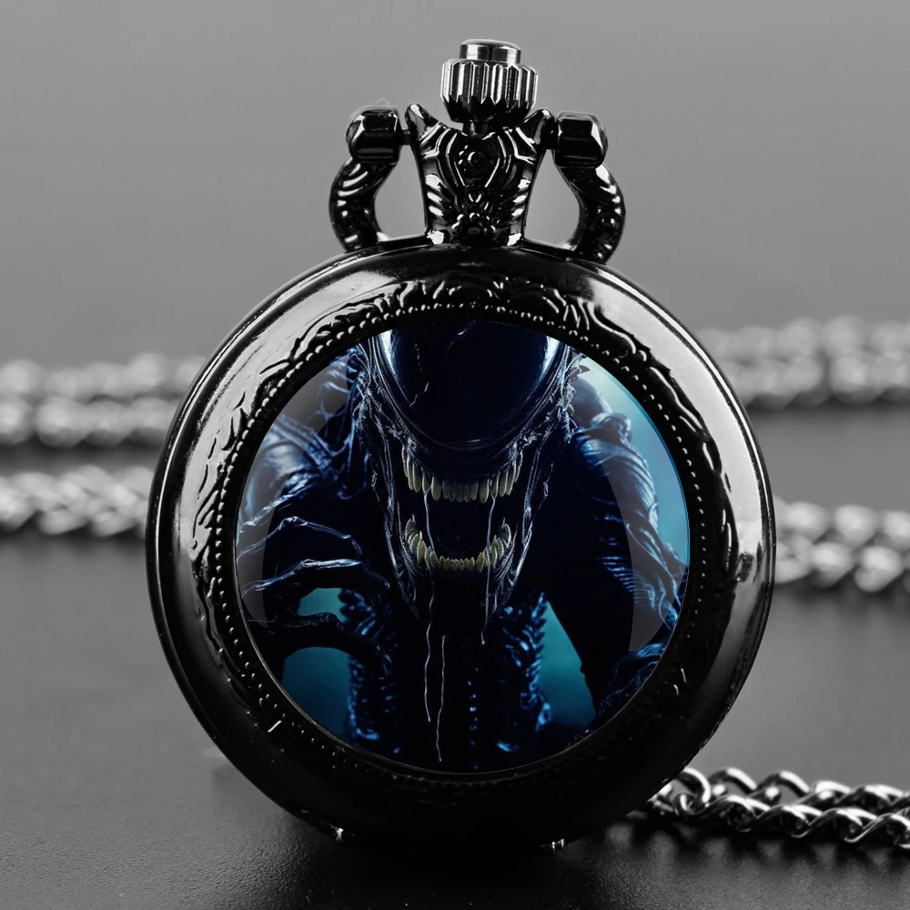 Cool alien Design Vintage Quartz Pocket Chain Watch Necklace Watches For Men Women Unique Gifts Mens Birthday Gifts for Boys