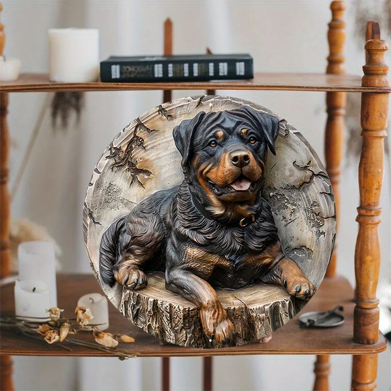 Unique Rottweiler Sculpture Metal Sign, Decorative Door Hanger, Wall Art, Wreath Sign, Home Decor Accent, 8x8Inch, 1Pc