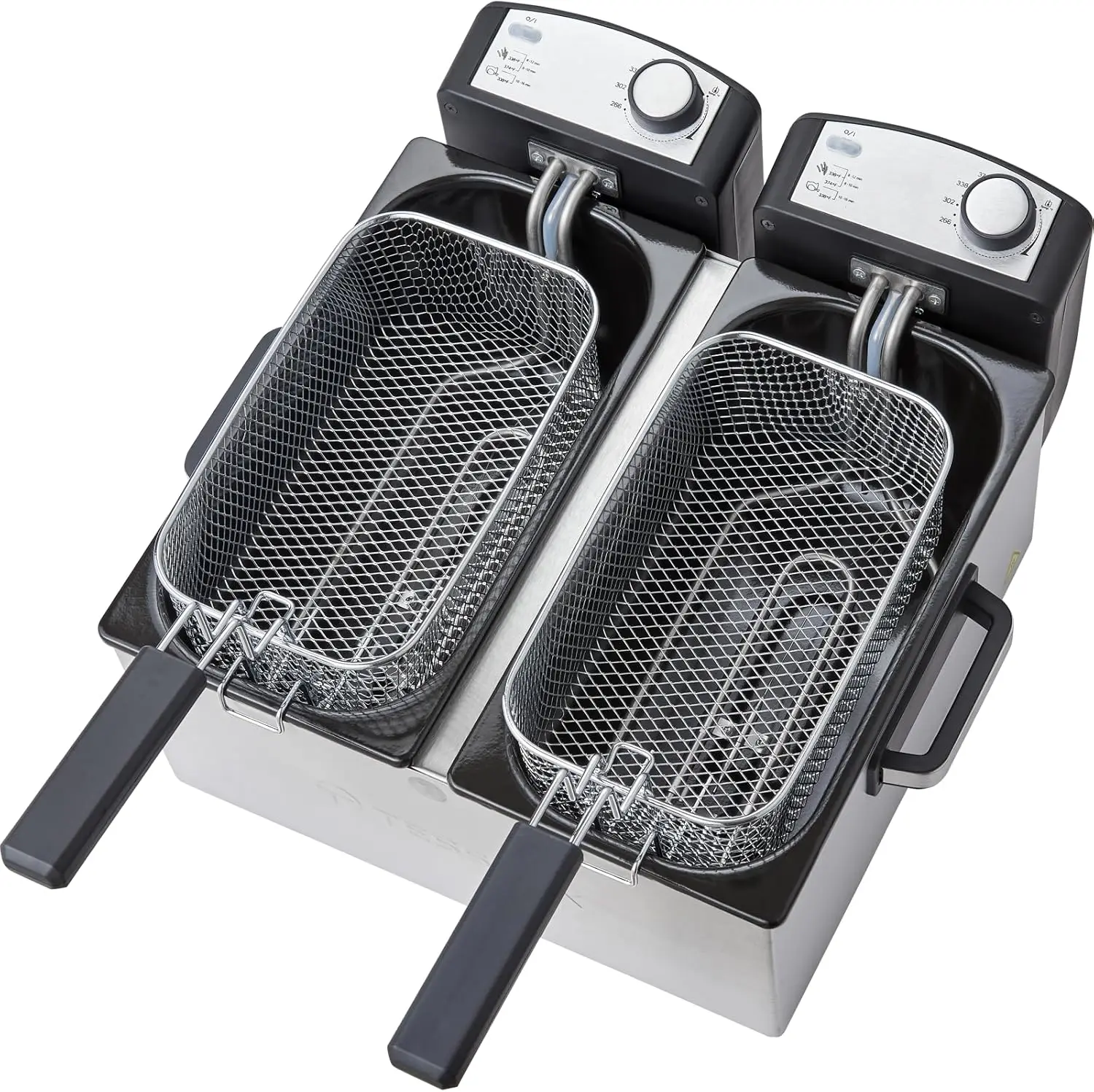 Fryer with Basket - 3000W Dual Zone Electric Deep Fryer for Home Use with Lid, Stainless Steel, Adjustable Temperature, Overheat