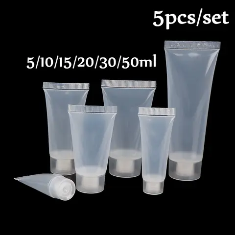5pcs Squeeze Lotion Container Refillable Bottle Travel Pack Empty Matte Clear Tube Cosmetic Cream Lotion Shampoo Bath