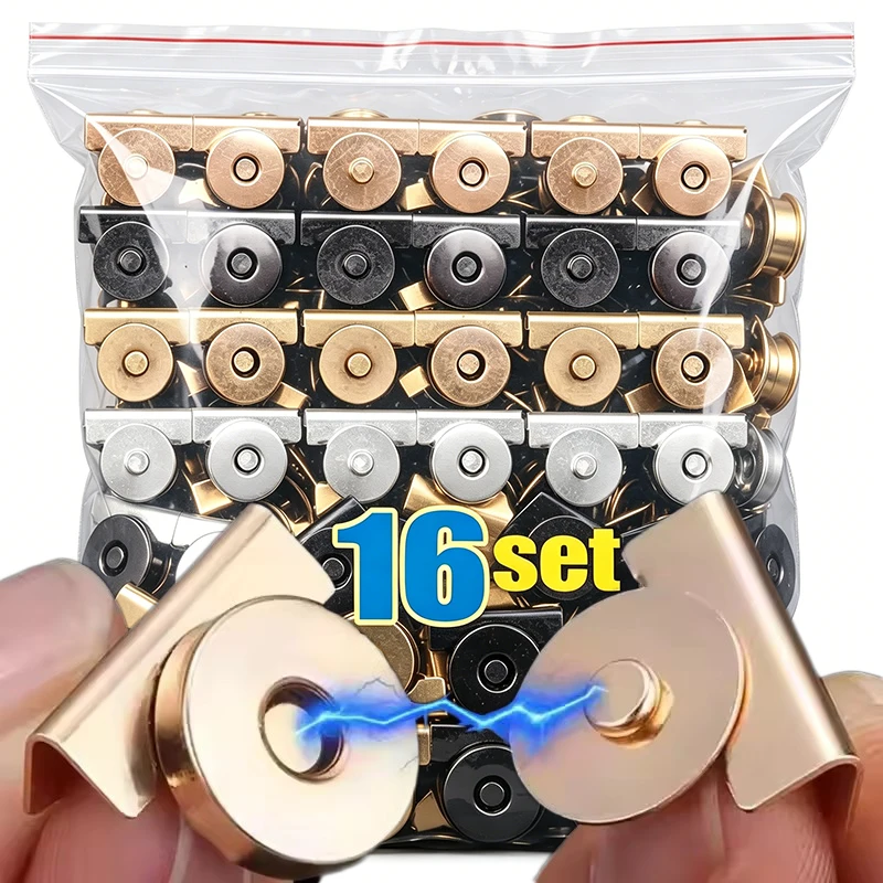 16sets Bag Metal Magnetic Buckle Set Solid Not Sewing Clasp Clothes Lightweight Magnet Button Handbag Buckles Bag Accessories
