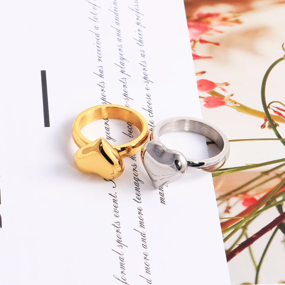 New Fashion Stainless Steel Heart Rings For Women Engagement Jewelry Simple And Shiny Anillos Mujer Feminino Wedding Party Gift