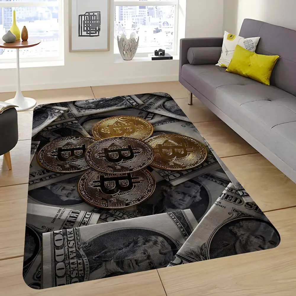 Funny Bitcoin Gold And Money Floor Mat INS Style Soft Bedroom Floor House Laundry Room Mat Anti-skid Household Carpets