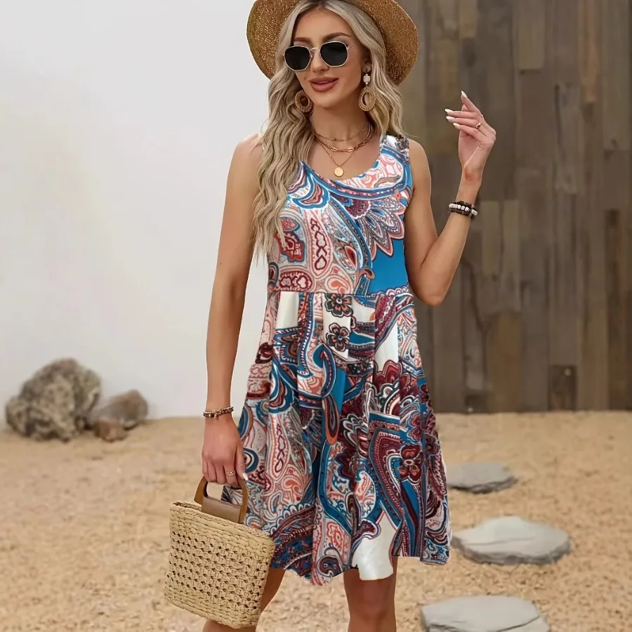 

【New style】Summer European and American - suspender sleeveless dress printed slim figure slimming commuting temperament hot wom