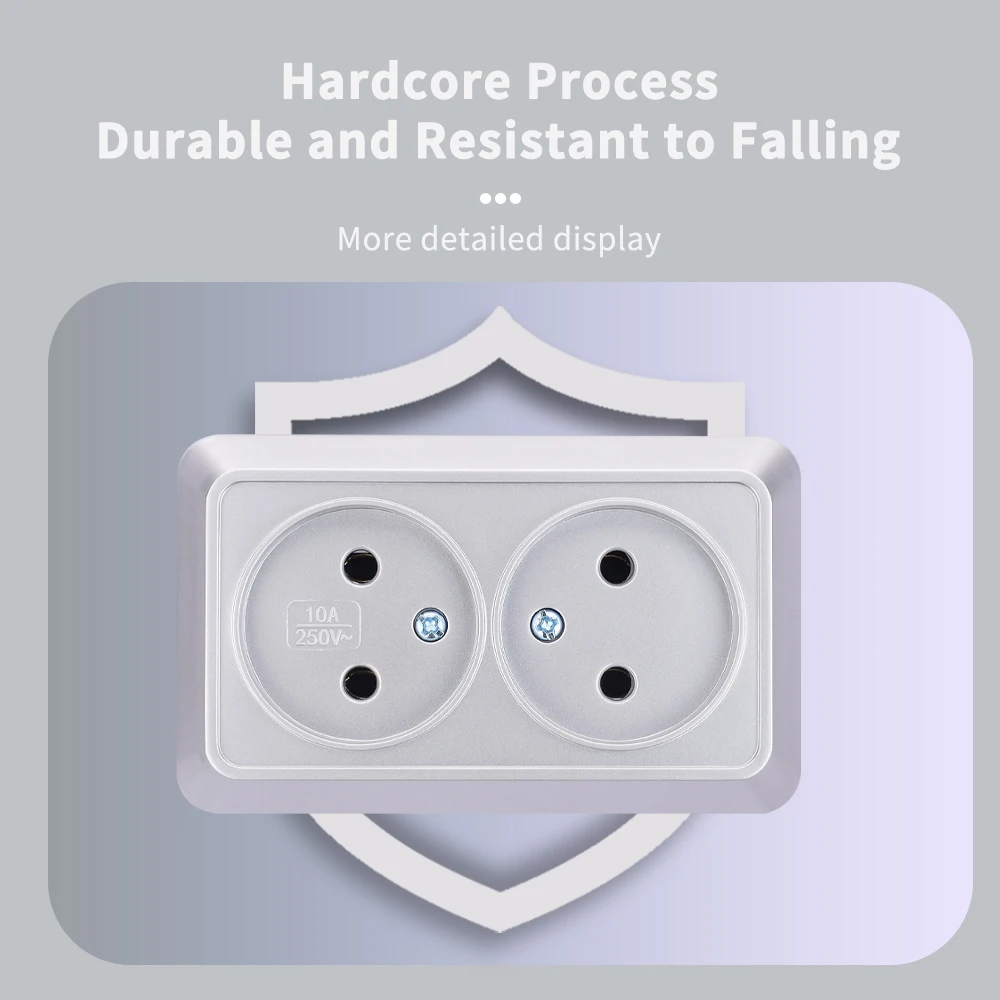 WESA Srebrzysta powierzchnia ścienna 2-gniazdowe Zewnętrzne gniazdka elektryczne Bez uziemienia Zewnętrzne gniazdo zasilania Ognioodporna farba