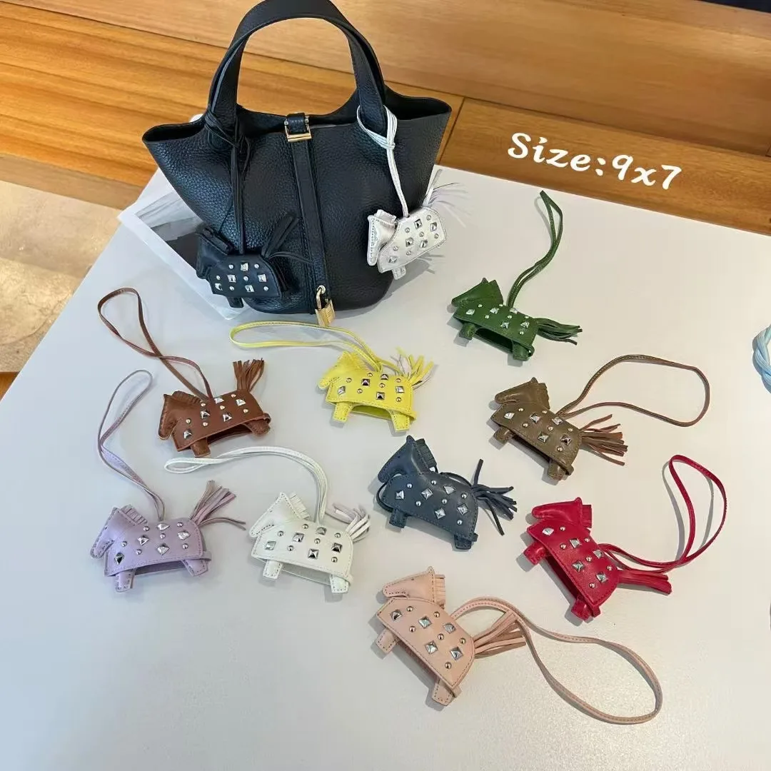 Soft Leather Pony Pendant, Car Pendant, Key Pendant, Handmade Leather New Rivets War Horse Bag Charm, Bag Charm Leather