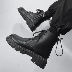 Baskets de moto en cuir PU pour hommes, bottes de rinçage pour hommes, chaussures punk décontractées, haut, style de rue, mode extérieure, tendance, nouveau