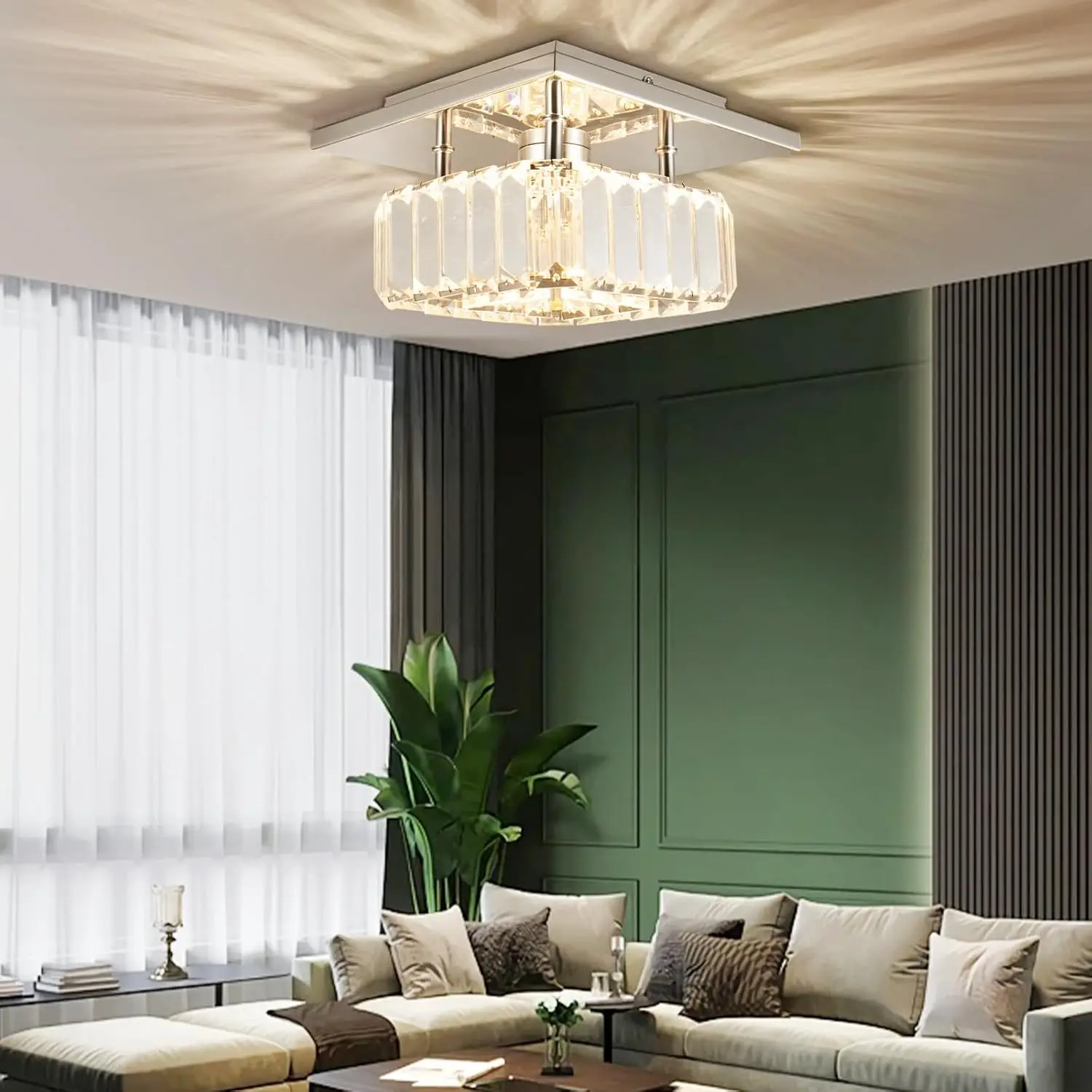 Kryształowa lampa sufitowa kwadratowa, natynkowa, LED, nowoczesny żyrandol LED, kryształowe lampy sufitowe do kuchni H