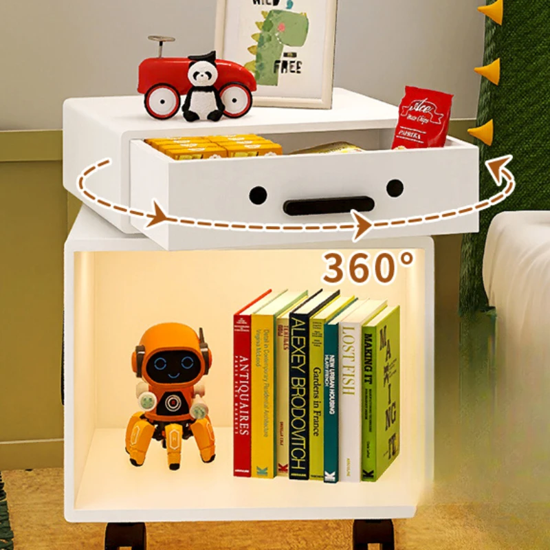 Cute robot bedside table, children's room, bedroom, bedside storage cabinet with pulley integrated light