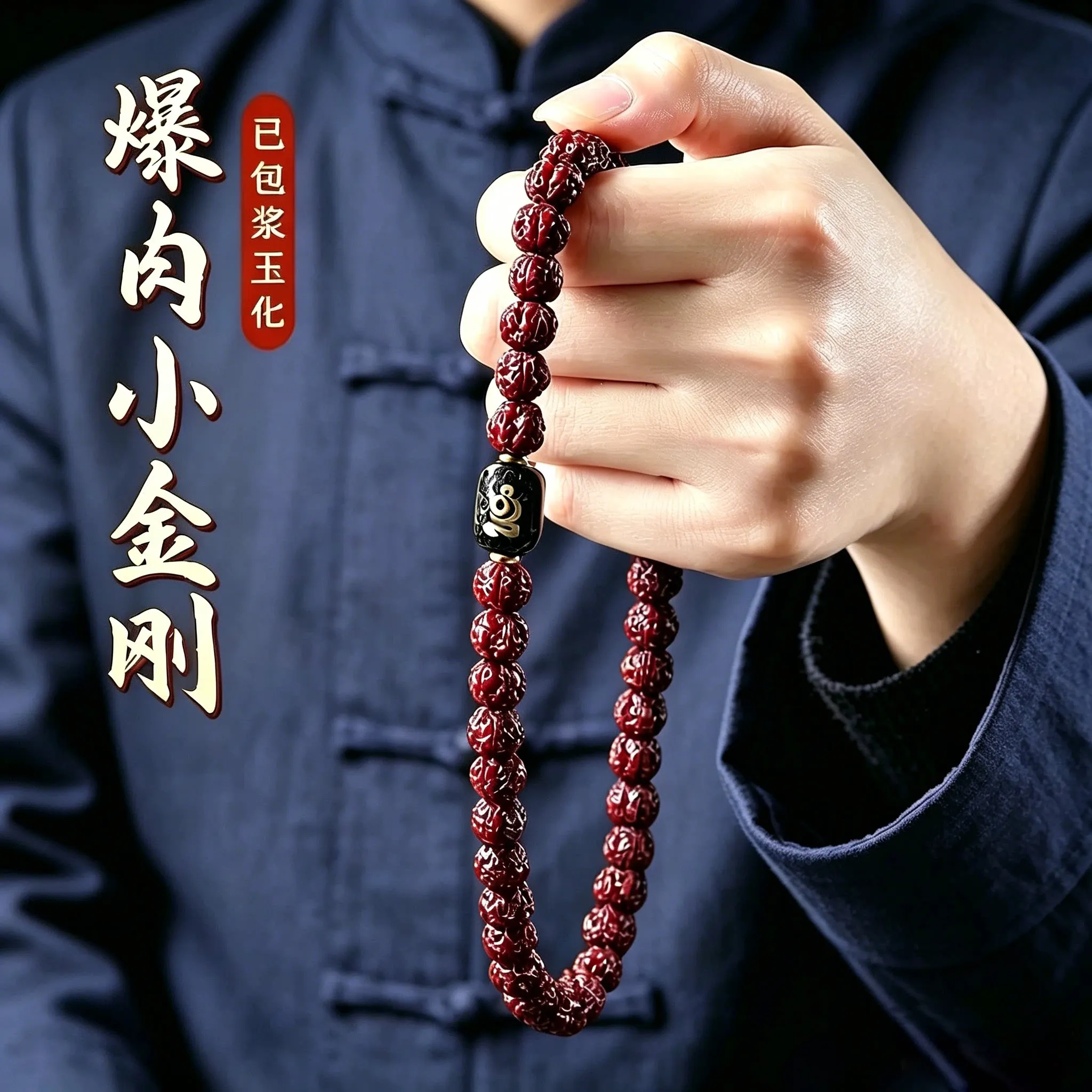 Chinese Style Lucky Double Layer Patina Rudraksha Bracelet For Men 8-11mm Bodhi Seed Mala Beads Blessing Good Fortune Wealth Jew