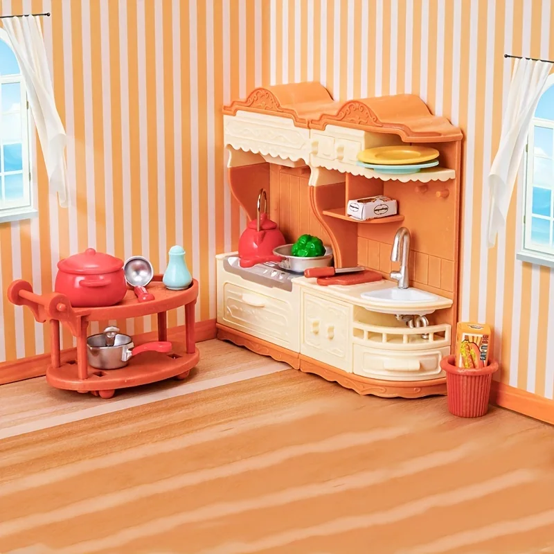 Floresta animal família casa de bonecas móveis mini geladeira brinquedos simulação comida brinquedos das crianças casa de bonecas em miniatura cozinha jogar