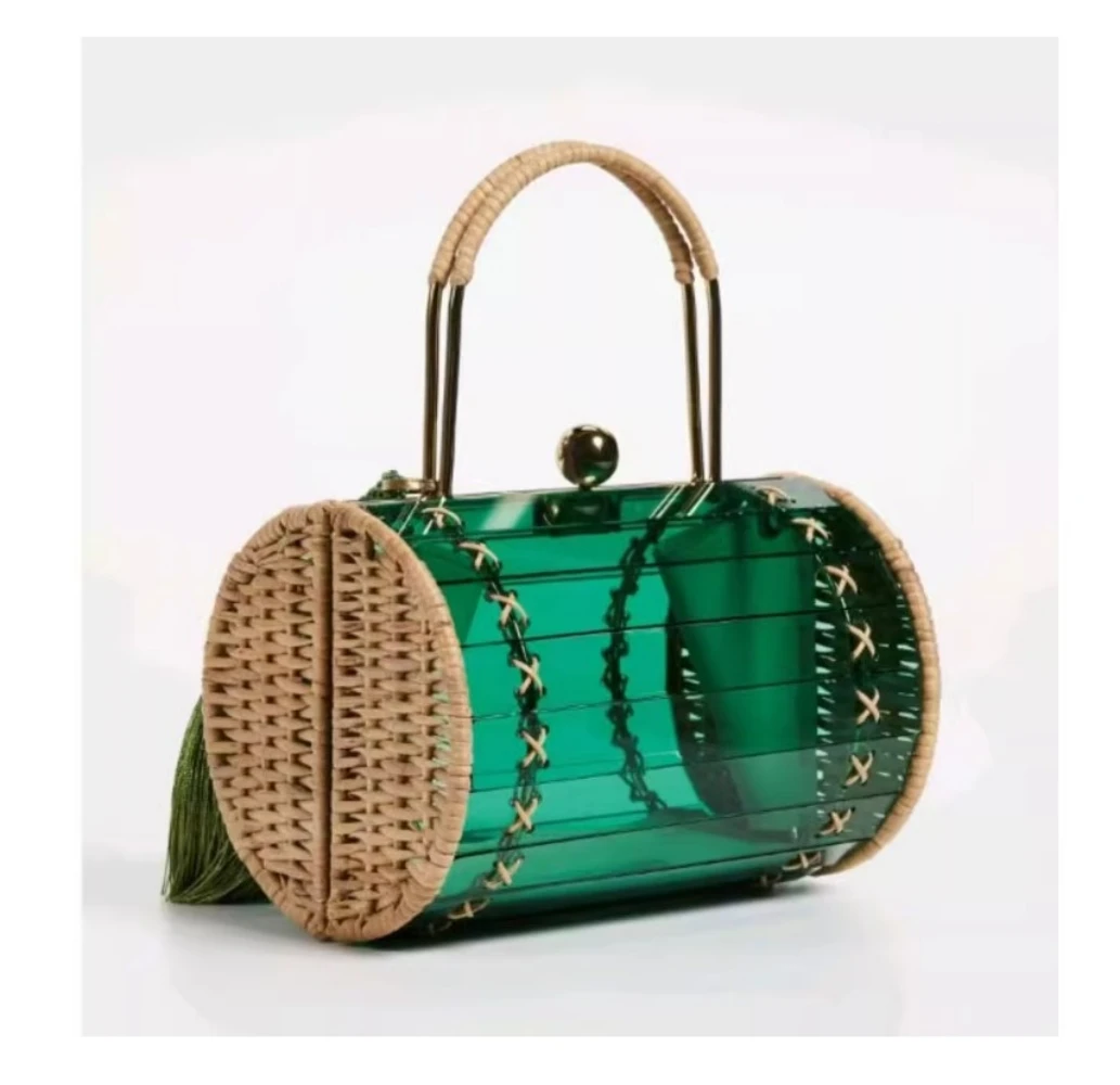New Women's Bag Rattan Woven Bag Adult Girls Acrylic Handbag Women's Personality Fashion Versatile Shoulder Bag Party Bag