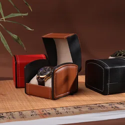 Single Watch Case, PU Leather Watch Travel Case with Removable Cushion, Jewelry Storage Case Organizer Portable Square Watch Box