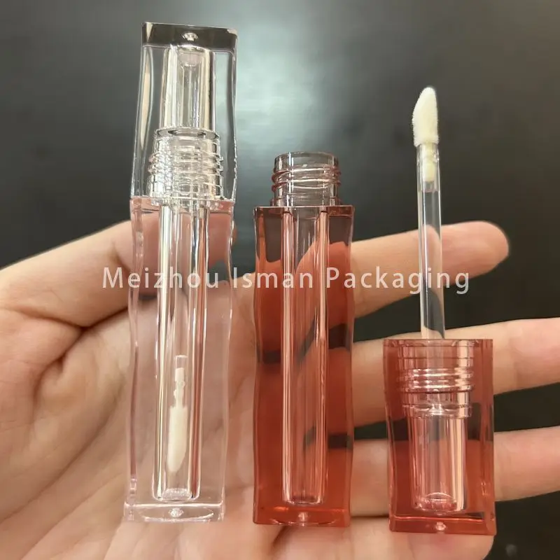 

50pcs luxury refillable clear red special shape lip gloss transparent outside tube lip glaze container empty packaging 3ml