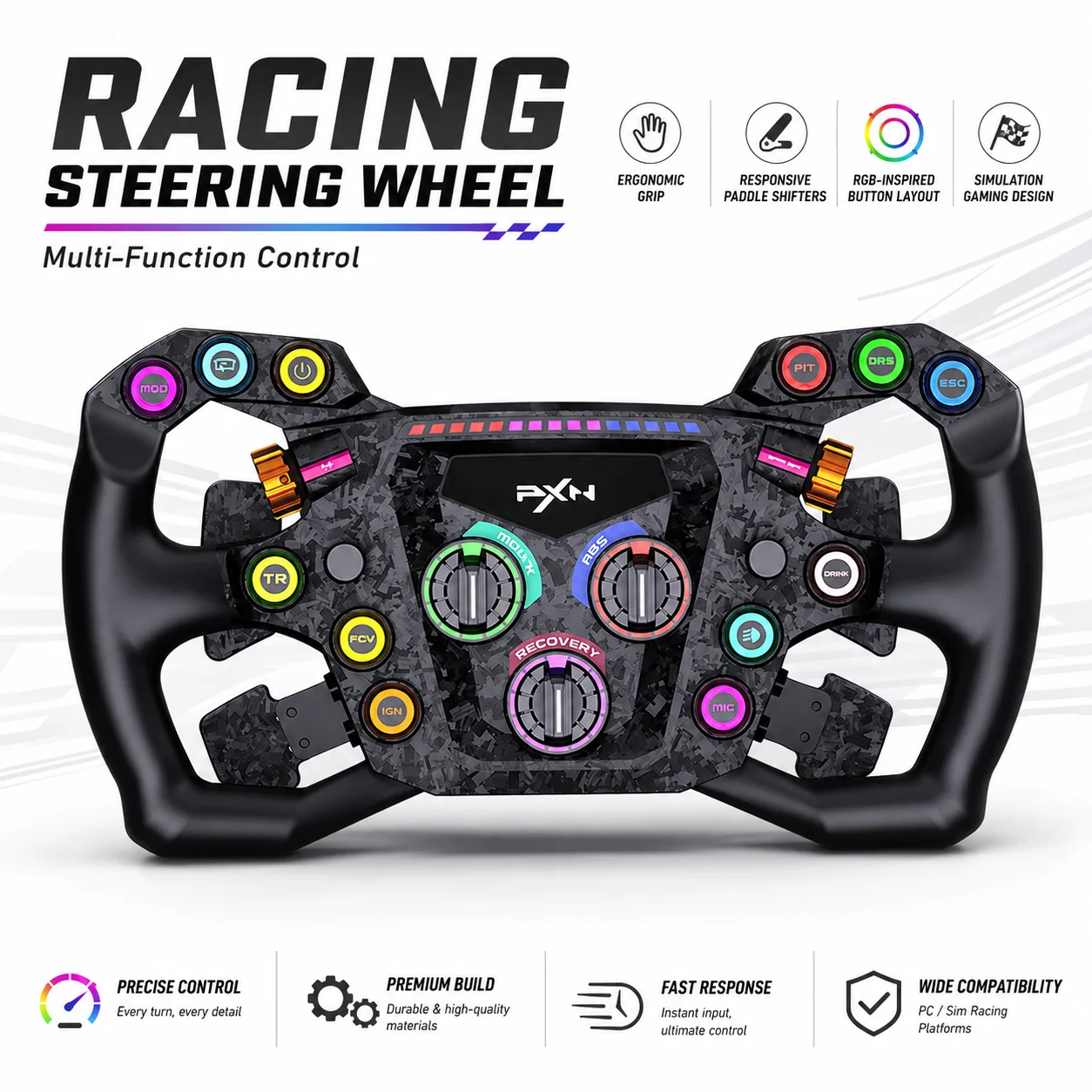 PXN GT ONE Game Steering Wheel Racing Simulator GT Plate Quick-release Carbon Fiber Paddles Custom Buttons Game Gifts