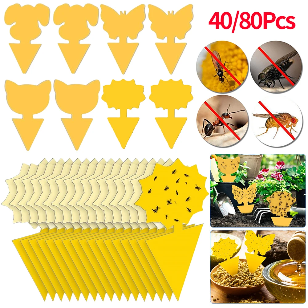 40/80Pcs Fruit Fly Sticky Traps Yellow Sticky Bug Trap Protect The Plant Sticky Board Traps Insect Pest Control Garden Supplies 