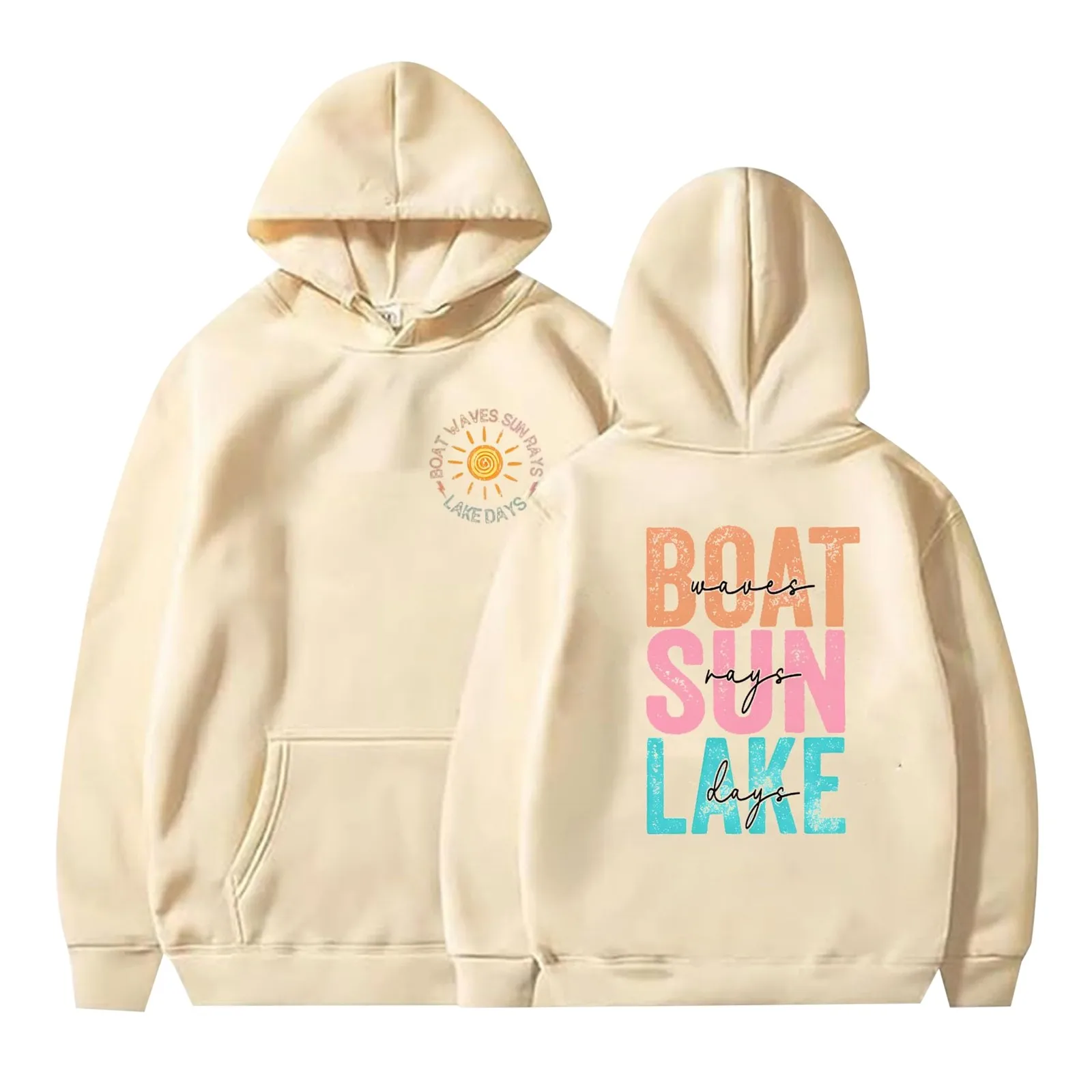 

2024 Boat Waves Sun Lake Days Letter Style Women Hoodies Breathable Streetwear Casual Pullover Sweatshirt Fashion Fleece Clothes