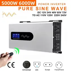 6000W 5000W Power Pure Sine Wave Inverter 12V 24v 220v 24V 48V 60V 72V To 110v 120v 220v Converter Solar Car Inverters Off Grid