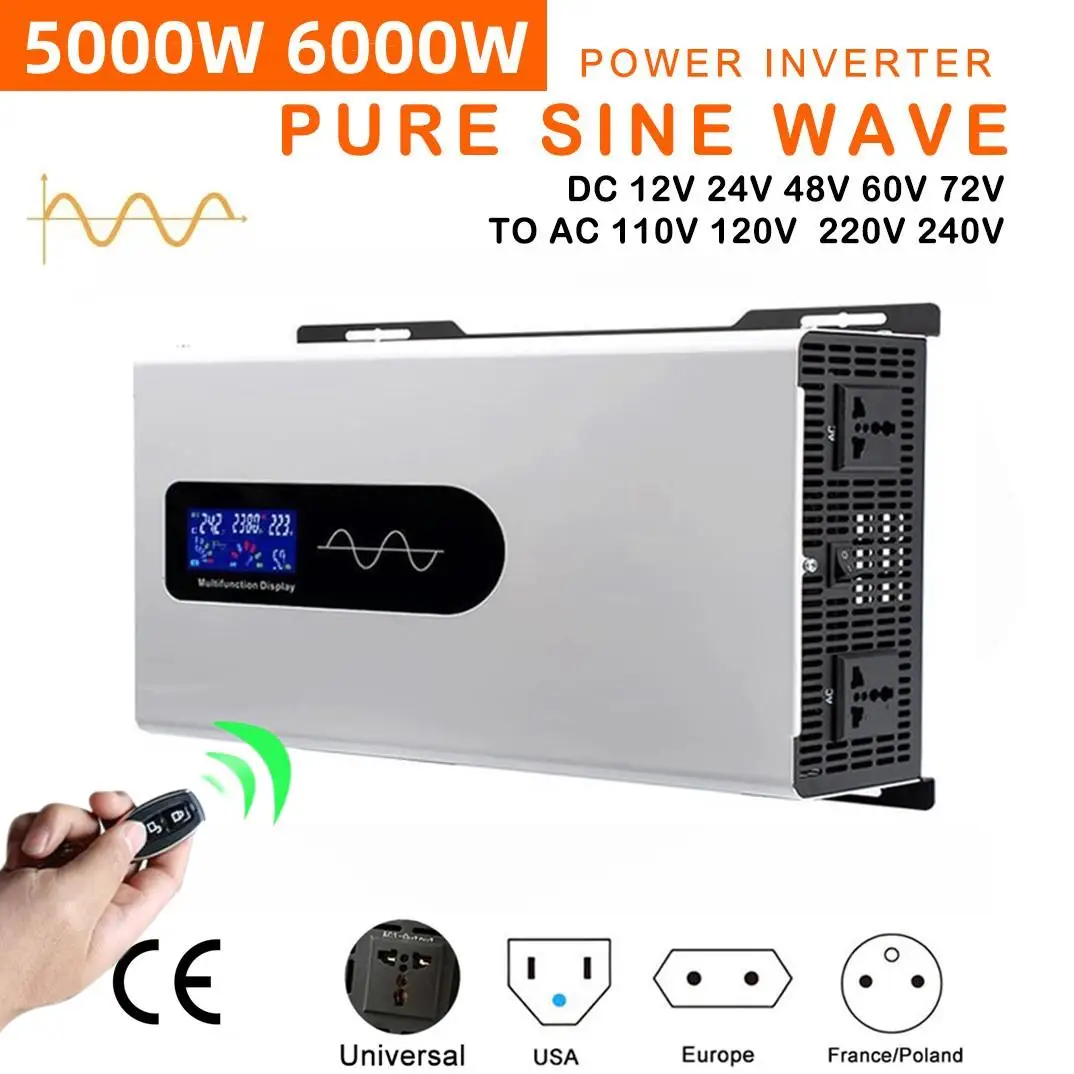 6000W 5000W Power Pure Sine Wave Inverter 12V 24v 220v 24V 48V 60V 72V To 110v 120v 220v Converter Solar Car Inverters Off Grid