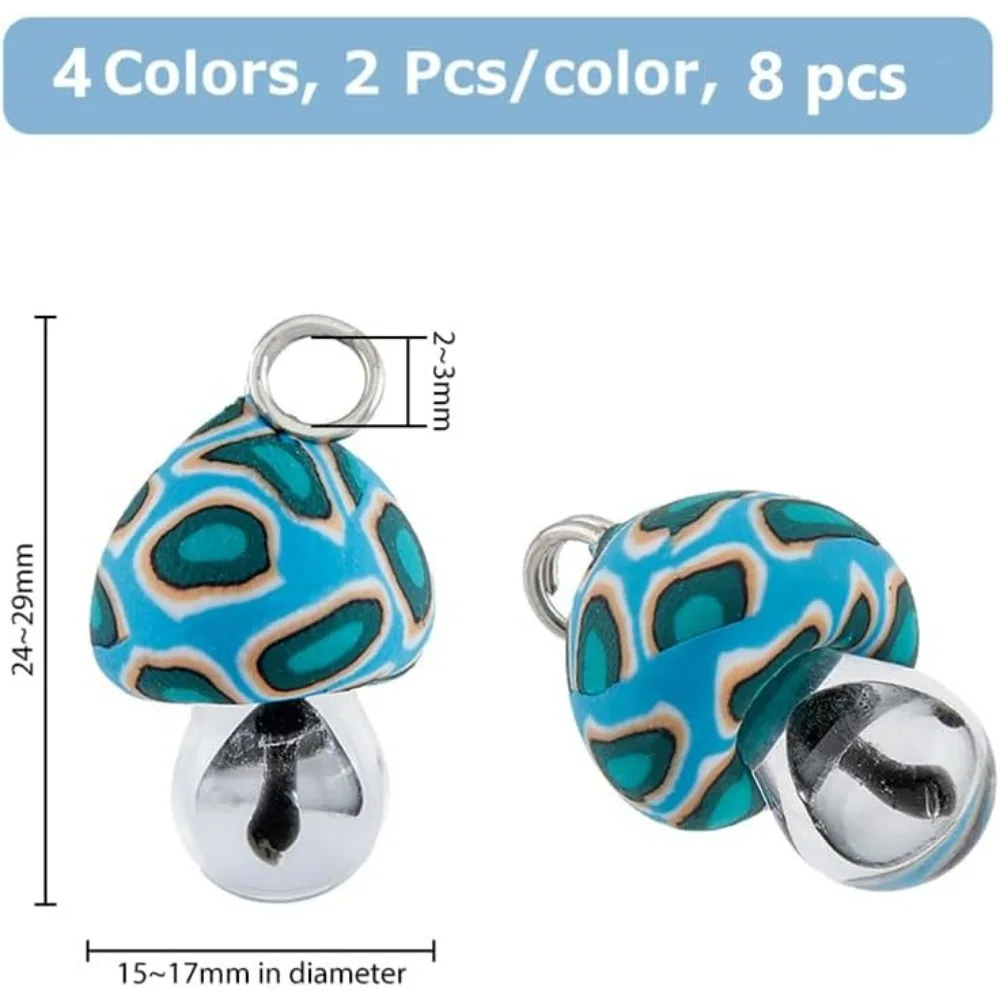 8Pcs 4 Colors Alovely Mushroom Pendant Charms Polymer Clay Jewelry Finding Charm Lampwork Glass Charms with making kit