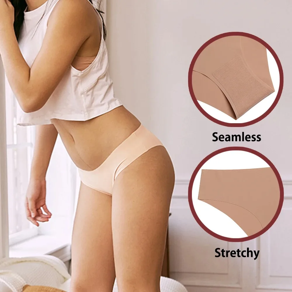 1/2/3 Pcs Seamless Panties for Women Breathable Low Waist Sexy Underwear Solid Silk Panties Brief Female Lingerie