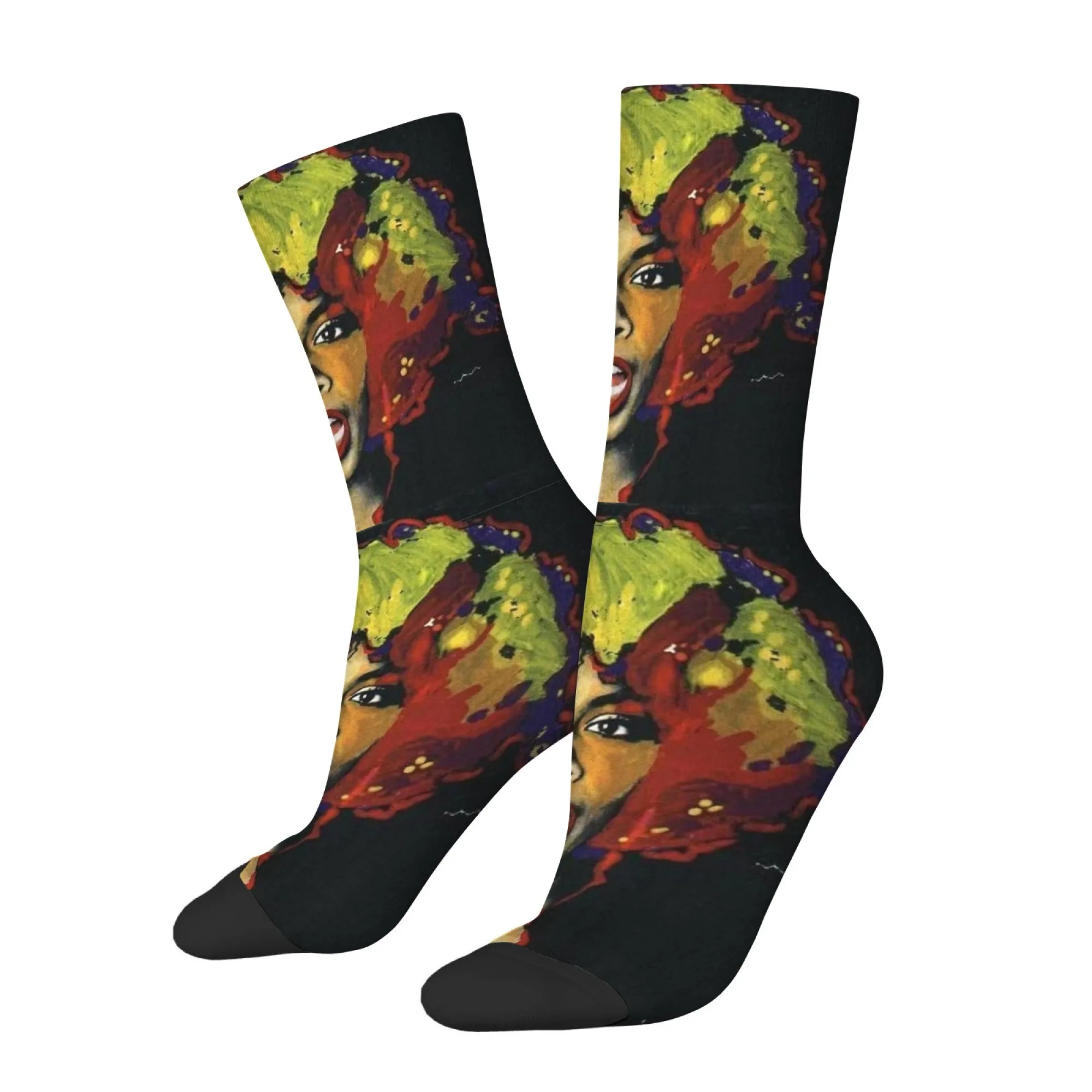 Trendy Rock-inspired Women's Printed Mid-calf Socks with Classic Artistic Portraits and Vibrant Colors Gift for Music Lovers