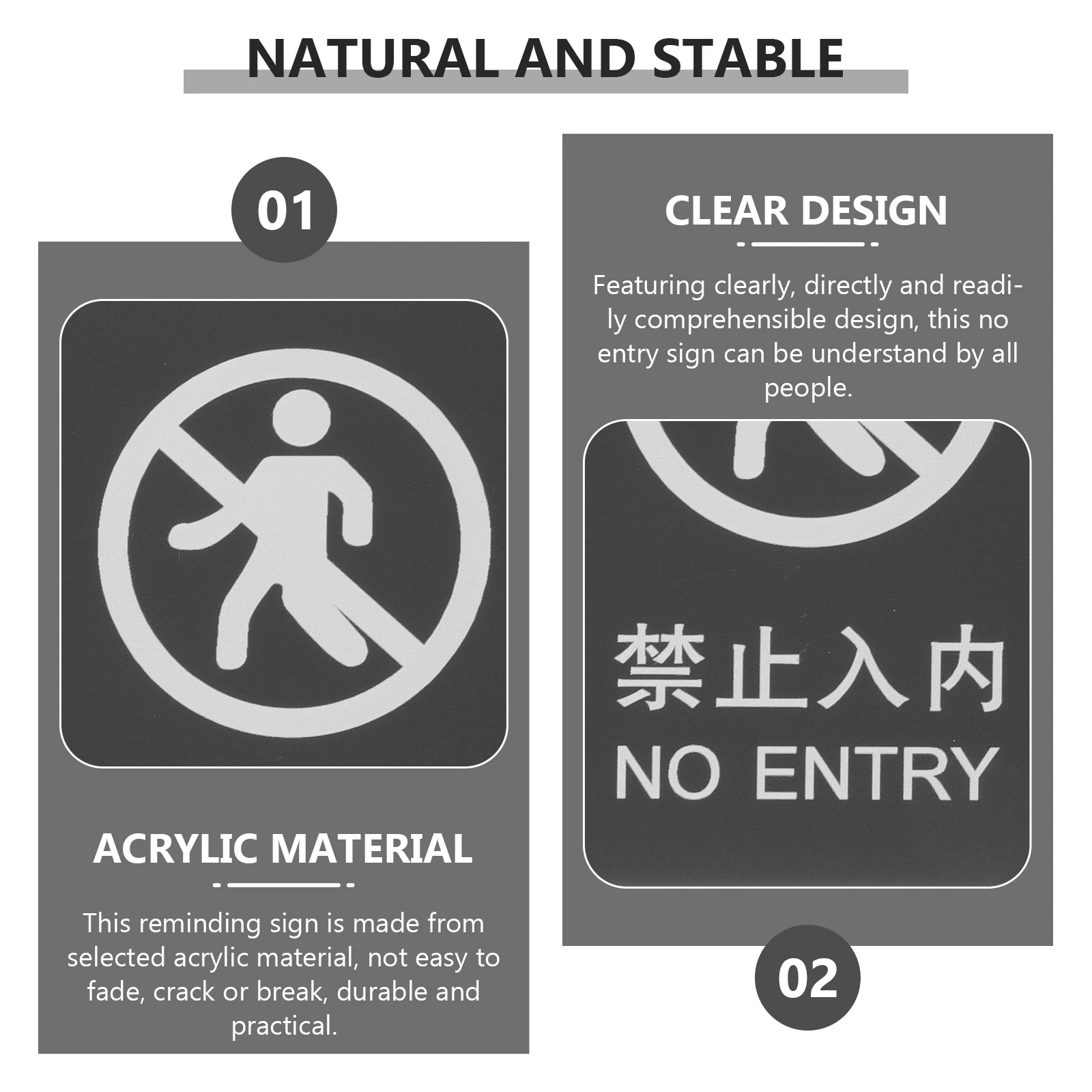 

Acrylic No Entry Sign Board for Home Office Hotel Restaurant Indoor Outdoor Resists Sun Rain Signs Decor