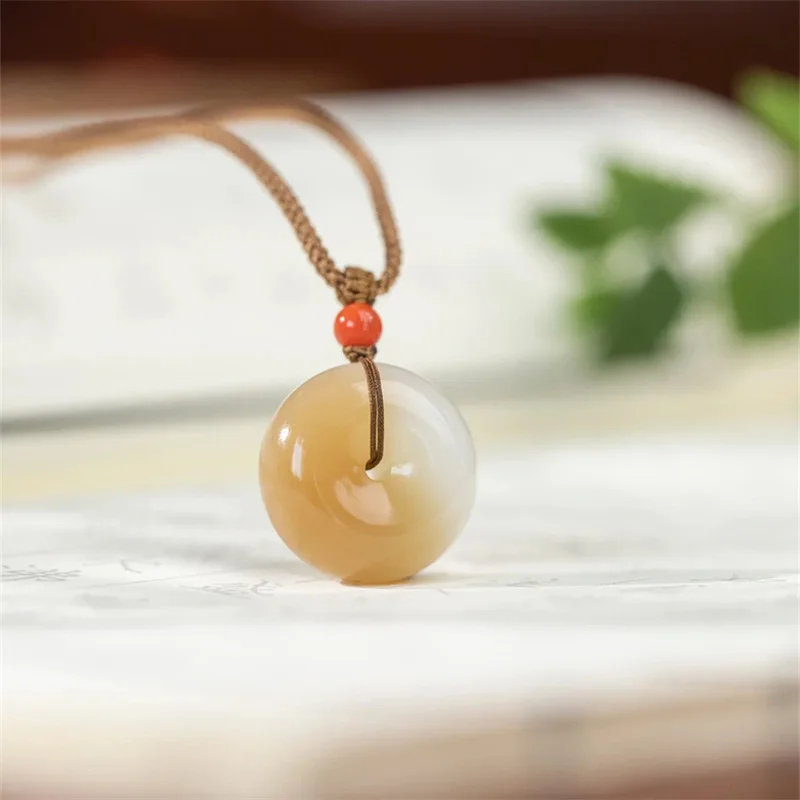 Quemo Sugar White Peace Buckle Pendant Gold Thread Jade Necklace Charm
