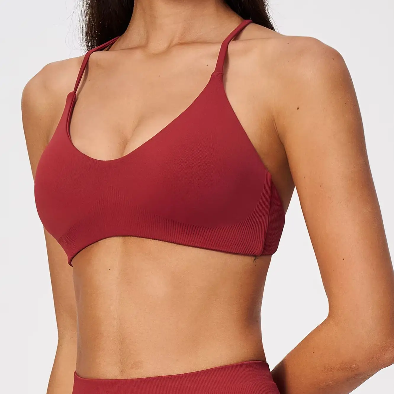 Seamless Sports Bra Push-up Workout Yoga Underwear Tops Slim Shoulder Straps Shock-absorbing Y-shaped Breathable Sports Yoga Bra