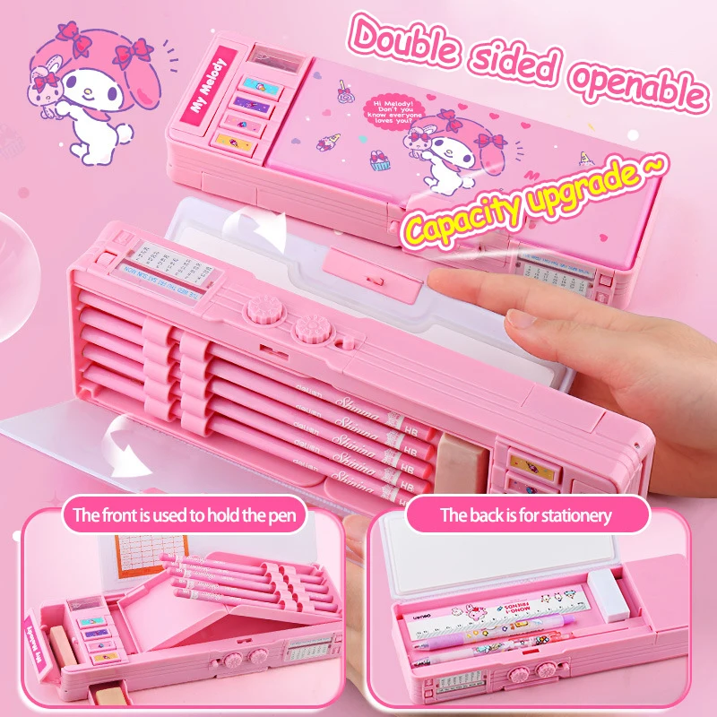 Sanrio Melody-estuche multifunción para lápices, caja de lápices de gran capacidad con cerradura codificada, suministro bonito para estudiantes, regalo de nuevo término genuino para niños