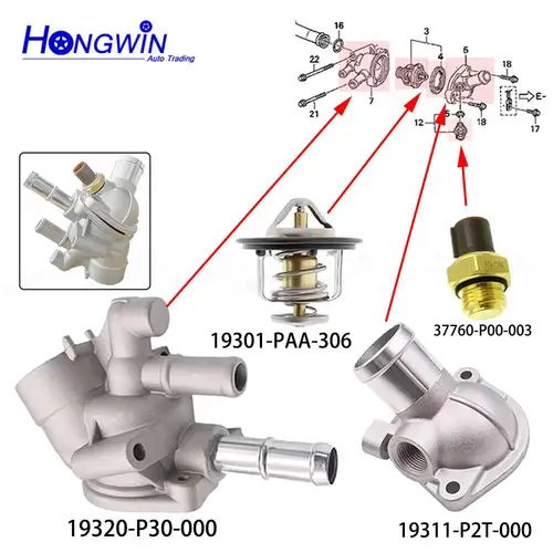 1 Juego de 19320-P30-J00 cubierta de carcasa de termostato salida de agua 19320-P30-000 para HONDA CR-V Civic del Sol Acura Integra 19320P30J00
