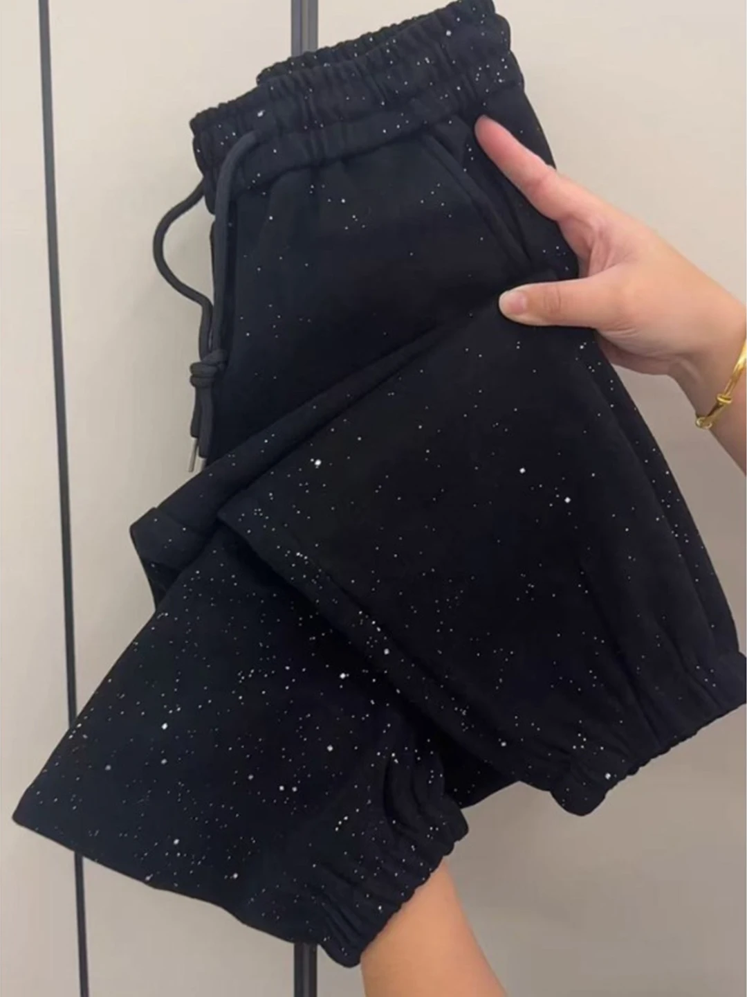 High Waist Harlan Pants Women's Loose Casual Lantern Pants Sparkling Sequin Cuffed Leisure Trousers for Spring Summer