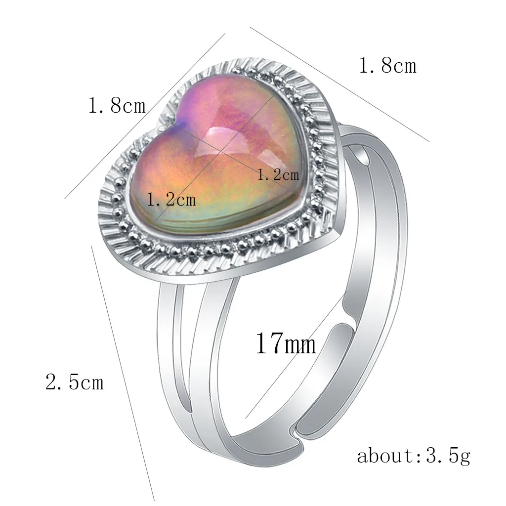 Fashion Love Peach Heart Temperature Control Color Mood Ring Adjustable Magic Multicolor Jewelry Rings for Women Gothic
