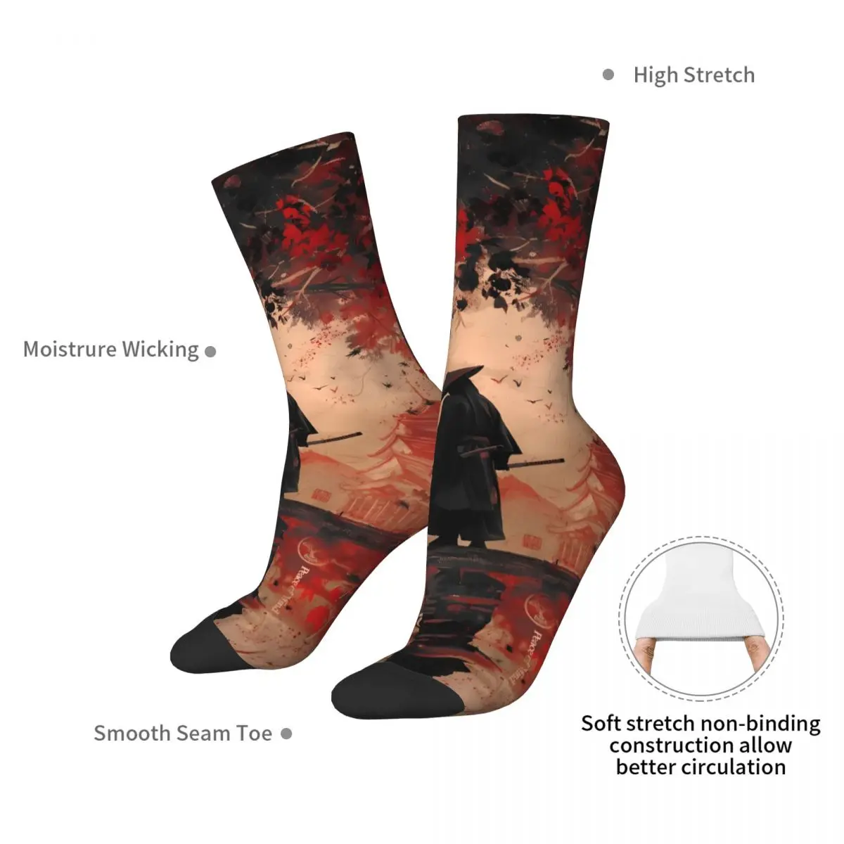 Śmieszne skarpetki męskie Samurai Vintage Hip Hop Novelty Crew Sock Gift Pattern Printed