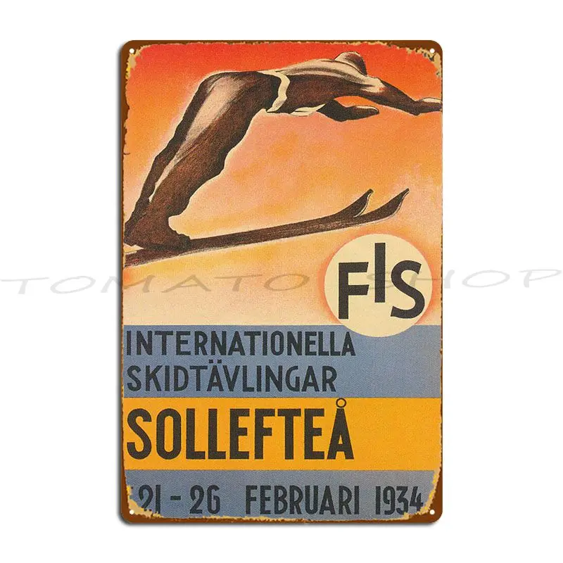 Solleftea Sweden Vintage Ski Travel Metal Sign Garage Bar Retro Garage Customize Tin Sign Poster