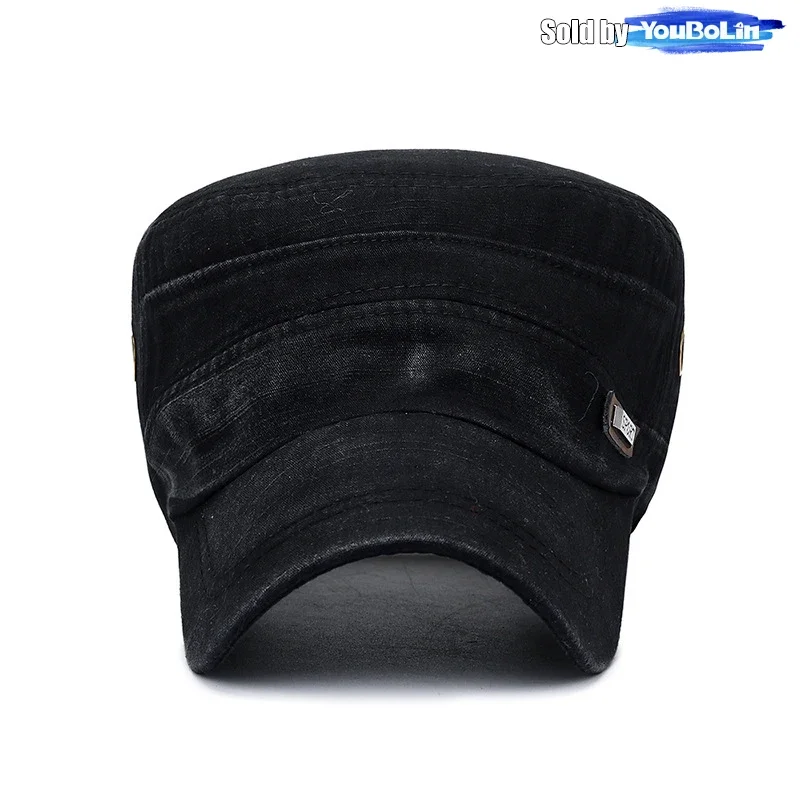 Cotton Perforated Breathable Military Academy Cadet Flat Cap Sun Hat Trucker Caps Dad Hats