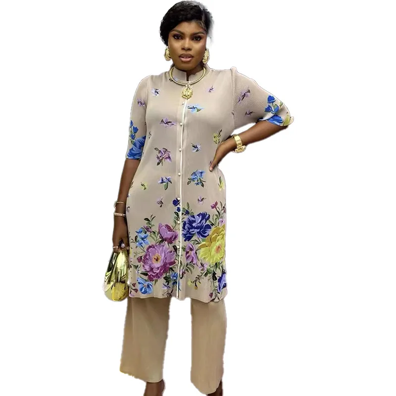 Fashion set cross-border hot selling women's two-piece dress, printed skirt, wide leg pants suit