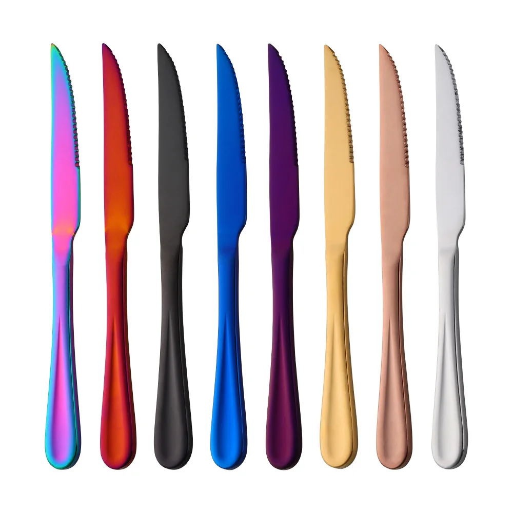 

4/8PCS Stainless Steel Dinner Knives Set Sharp Steak Knife Western Knife Restaurant Table Knife Gold Knives In Dinnerware Set