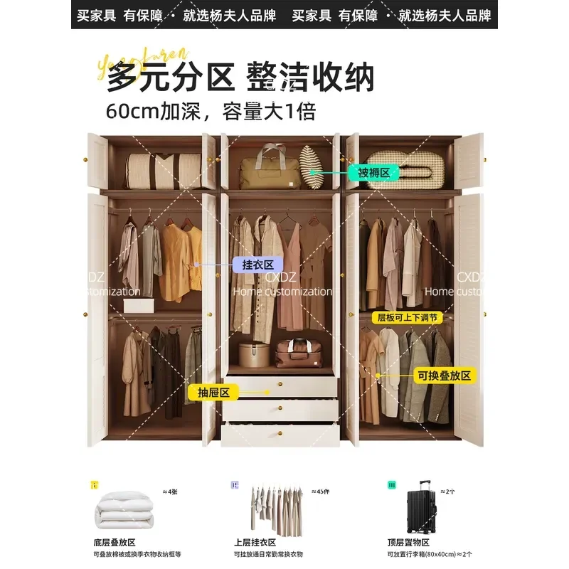 Wood Grain Wardrobe Bedroom Steel Metal Locker Formaldehyde Free Storage Cabinet Antique Style Combination Closet for Home