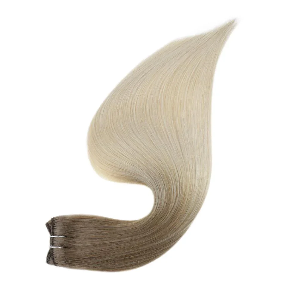 Extensiones de cabello de trama LaaVoo cosido en cabello para mujeres 24 pulgadas 100G 100% Remy cabello humano brasileño Natural Real tejido trama rubia