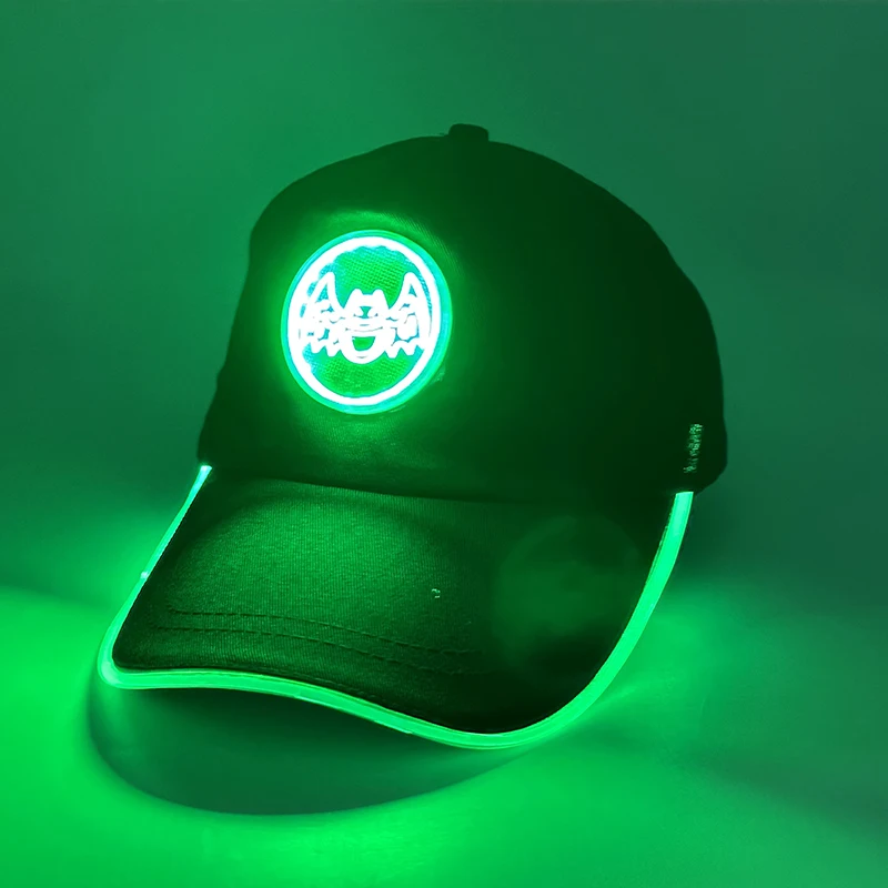 Neue coole Fledermaus-Baseballmütze für Jungen und Mädchen, modisches Dekor, leuchtende Mützen für die Nacht