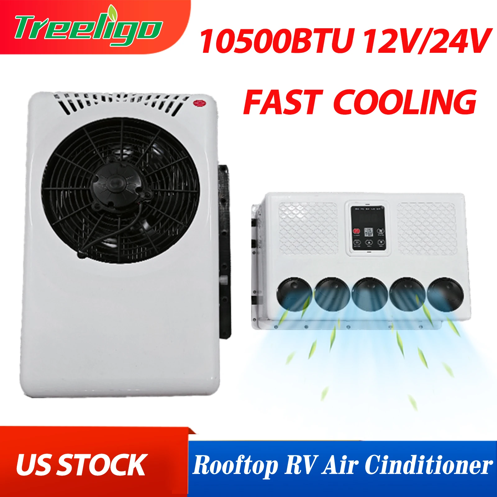 Treeligo 12V/24V Car Parking Air Conditioner 10500BTU electrical Split Air AC Unit For RV Truck Tractors Van Motorhome Camper