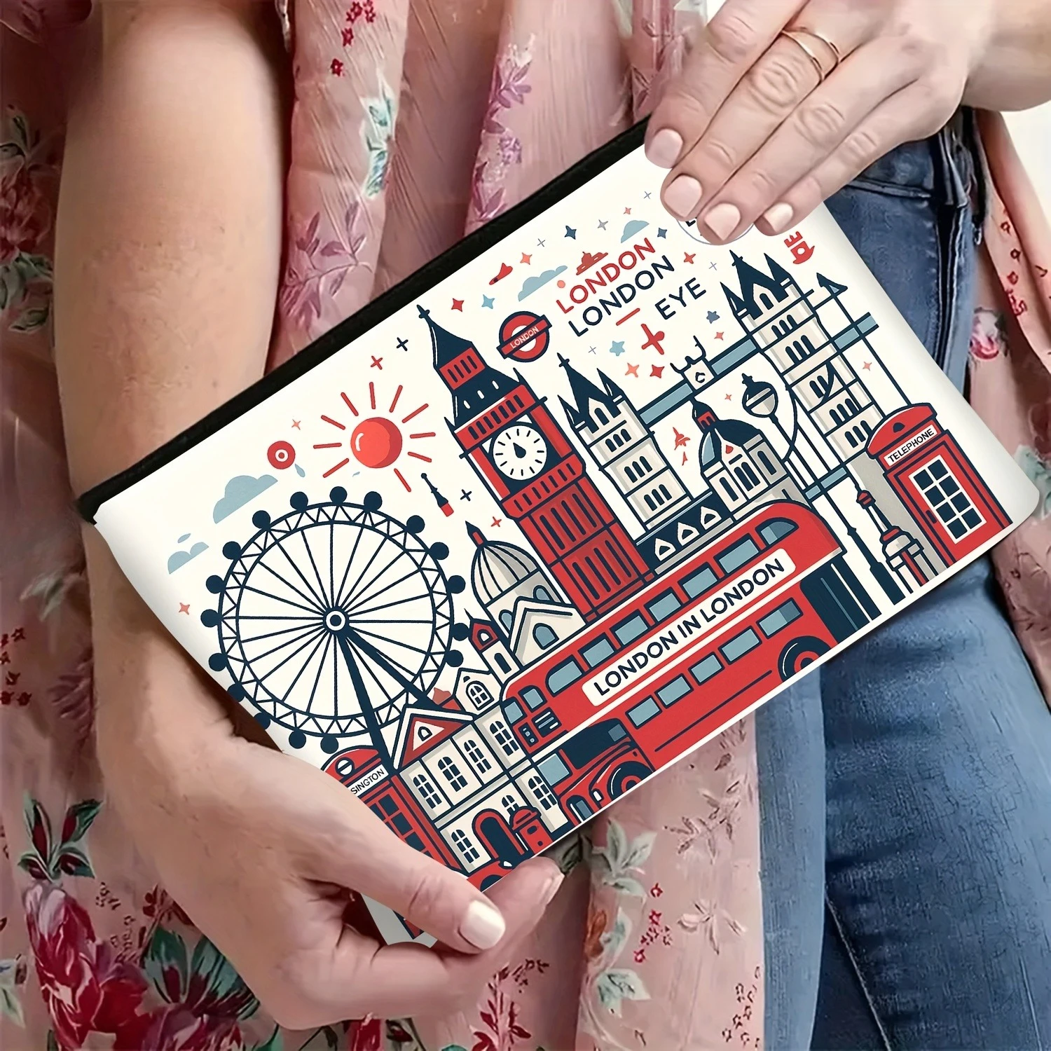 London Building Pattern, Multifunctional Travel Makeup Bag, Emergency Snack Bag, Durable Polyester Zipper Storage Bag,