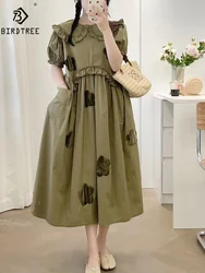 New Summer Cotton Short Sleeve Dresses Peter Pan Collar Flower Dress Mori Girl Casual Sweet Loose Dress 2024 Autumn D46925QM