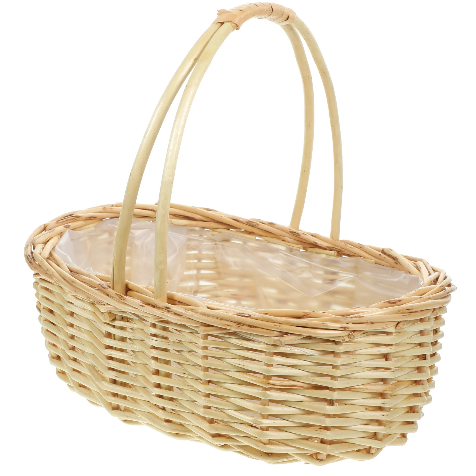 Portable Wicker Flower Basket Picnic Storage Baskets Woven With Handle Fruit Storage Container Travel Handmade Imitation Rattan