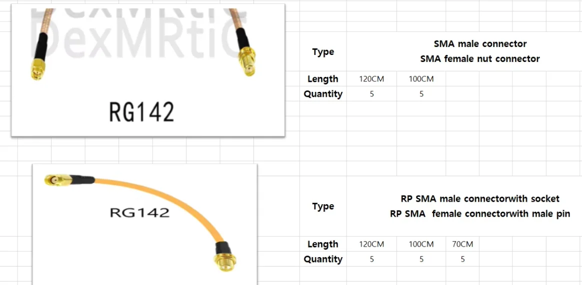 SMA Male to Male RP Reverse Pigtail Cable RG142 100CM/120CM Special for