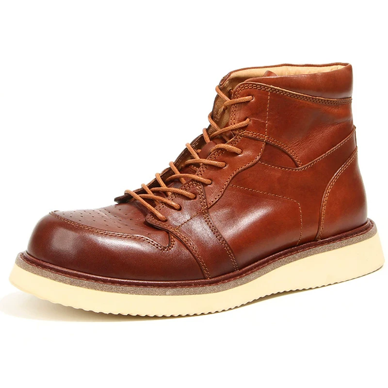 Handmade Retro Men's Boots Genuine Leather Men's Ankle Boots Leather Shoes Wear resistant Non-slip Autumn Winter Shoes Male