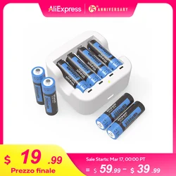 8pc 3500mWh 1.5V AA Li-Ion Rechargeable Battery 4 Slot Charger,Max Discharge Current 3A For Mouse、Microphone、Alarm Clock,Light